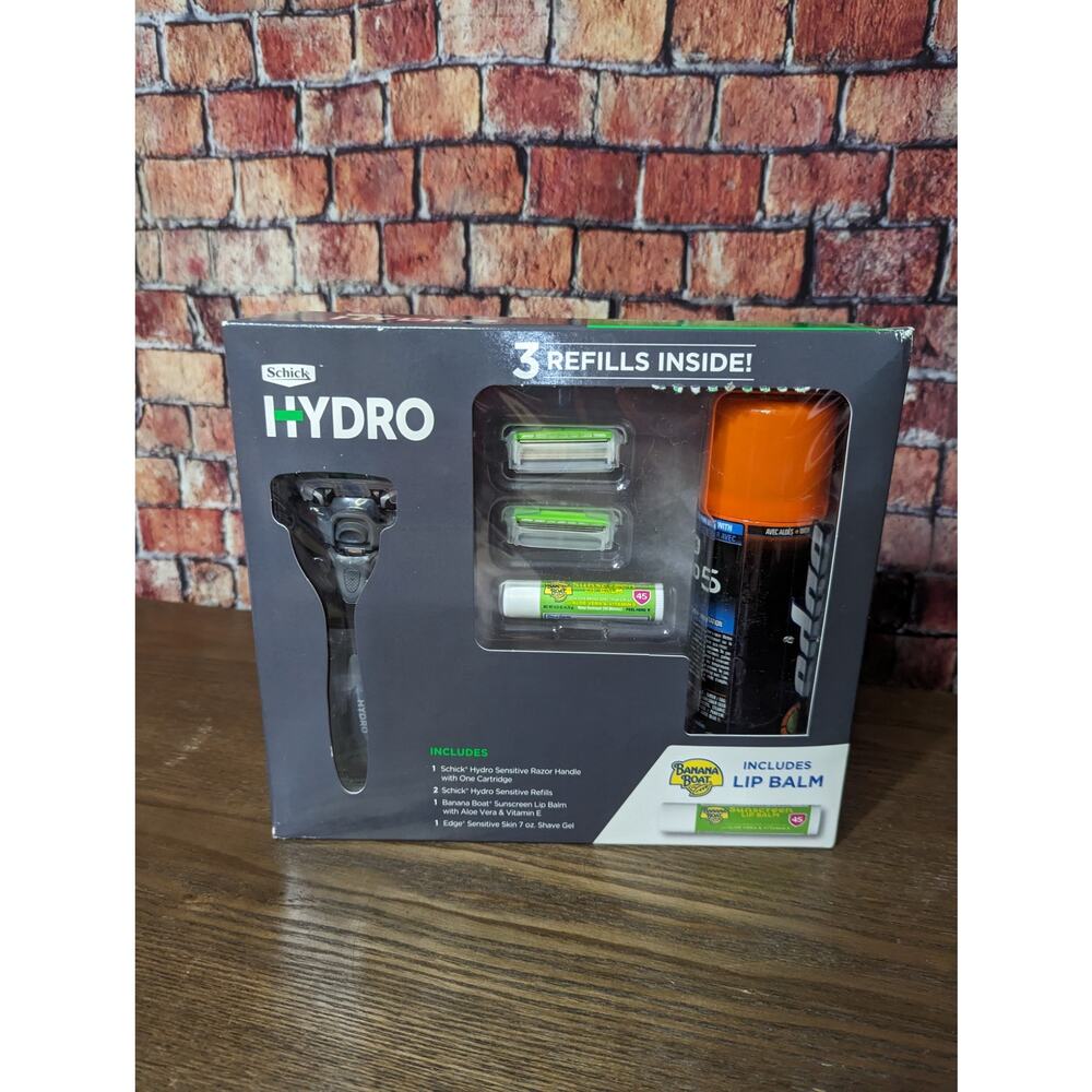 Schick Hydro Razor Set; Razor Edge Shave Gel & Banana Boat Lip Balm